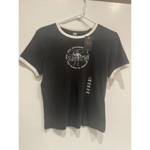 Levi Strauss Ringer T Shirt Black White Women's L 150 Years Cowboy Graphic